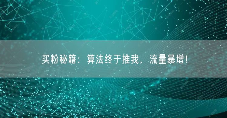 买粉秘籍：算法终于推我，流量暴增！